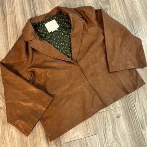 Anthropologie Hayden Embroidered Vegan Faux Leather Jacket